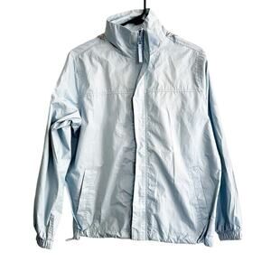 Giordano Waterproof Hooded Rain Jacket Sz XS Blue Elastic Drawstring Packable